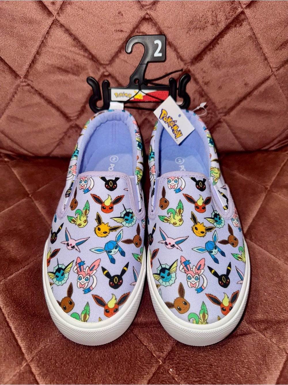 Pokemon Girl Slip-On Sneakers in Lavender with Eevee Evolutions Print girl
